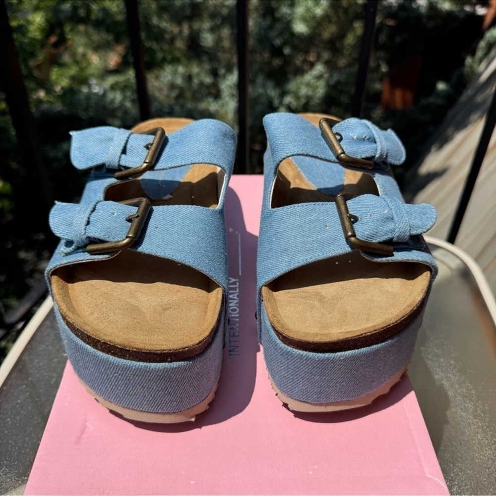 New Free People Rule Breaker Platform Sandals Denim Blue - Picture 8 of 13